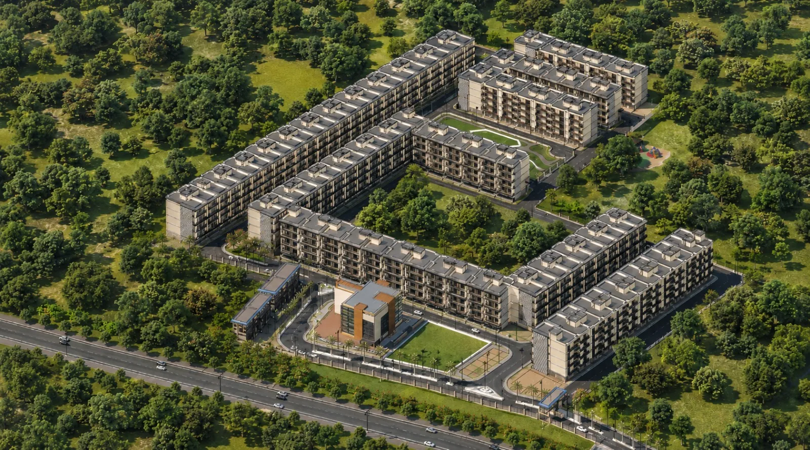 Riverside City Haridwar — aerial of the low-rise 4 BHK township by the river